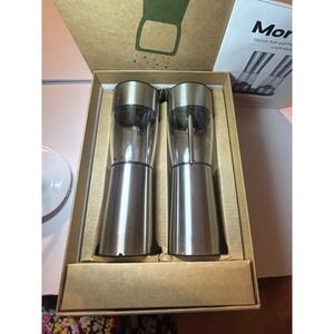 Electric Salt and Pepper Grinder Set USB-C Rechargeable Stainless Silver